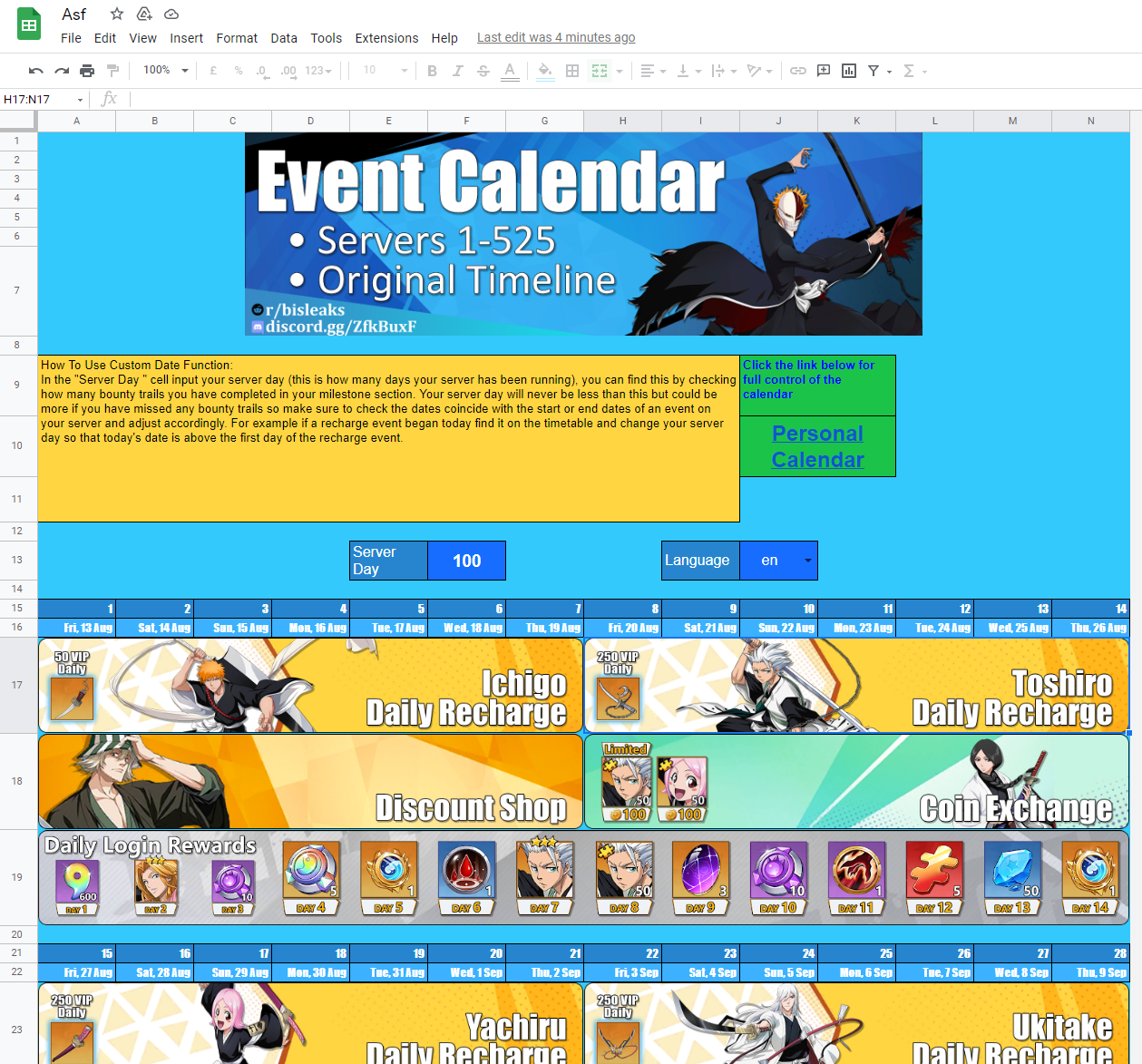 Lunar Original Google Sheet Event Calendar